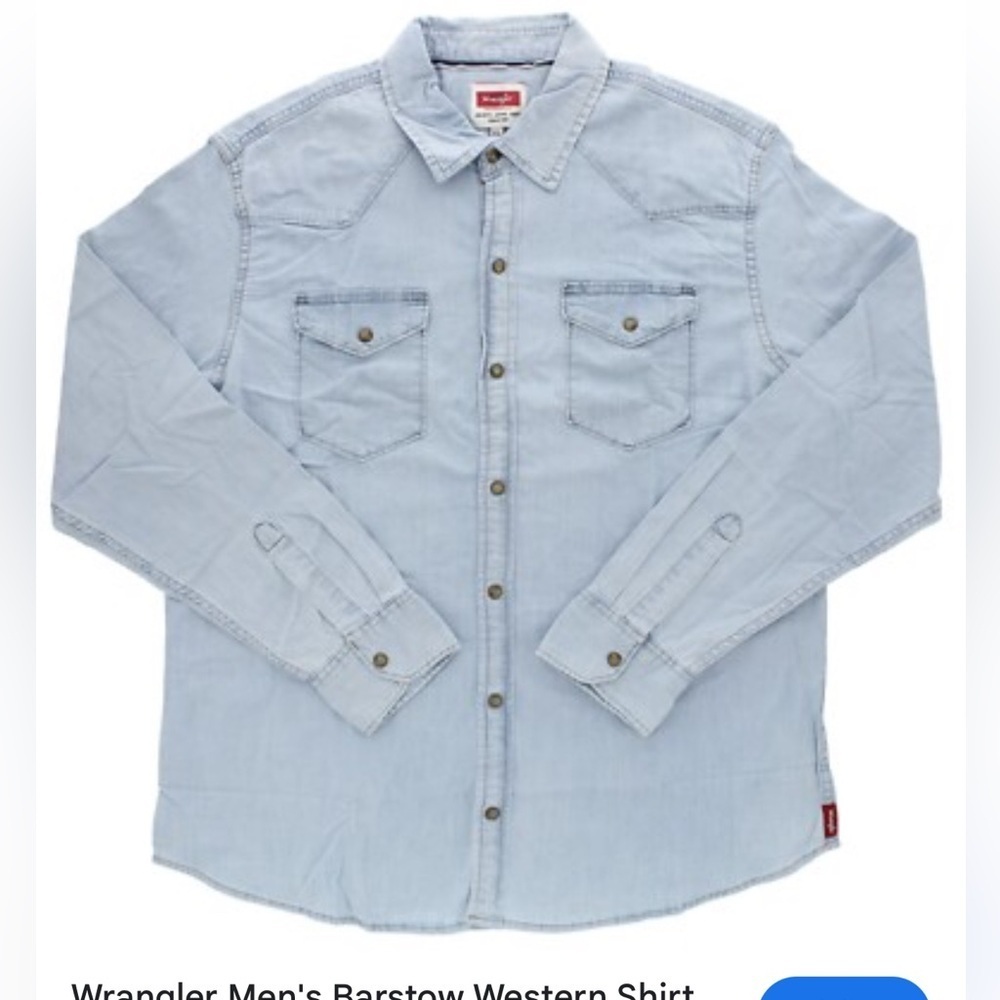 Wrangler unisex denim button down boyfriend western cowboy distressed shirt